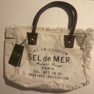 Myra Sel De Mer Paris Bag Handbag Purse White Cotton Canvas Leather Strap